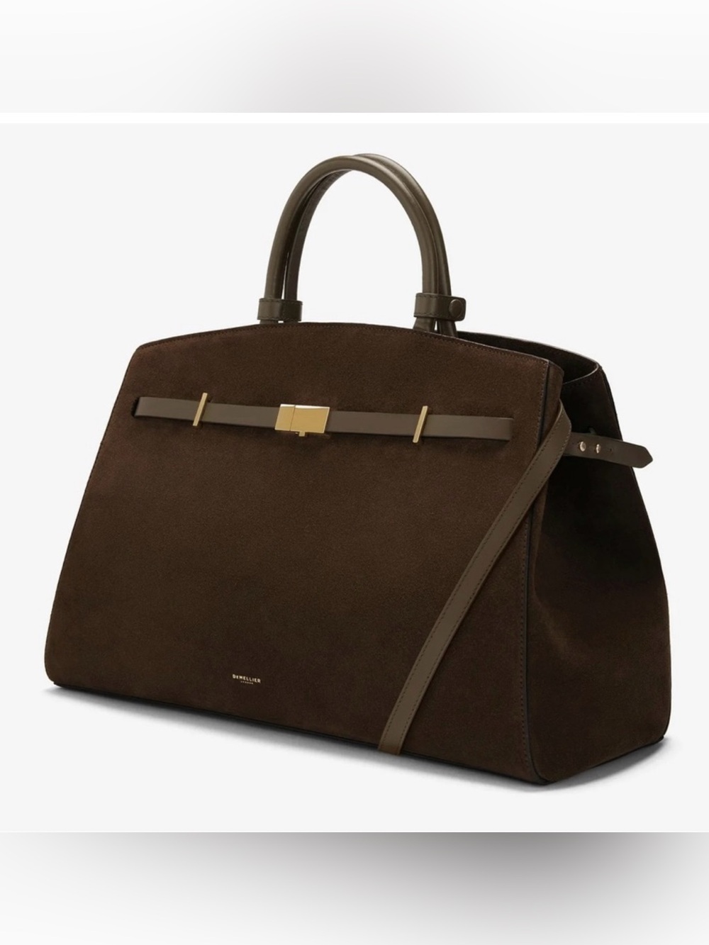 DeMellier Maxi Brown Suede Logo Dust Bag with Gold Print